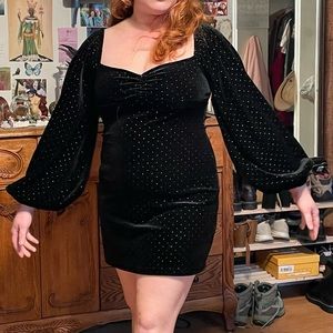 Forever 21 Black Velvet Rhinestone Studded Mini Dress (M)